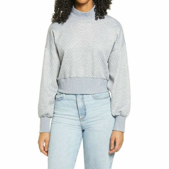 B-560 Socialite Gray Quilted Textured Mock Neck Pullover Sweatshirt Women's sz M - Picture 1 of 1